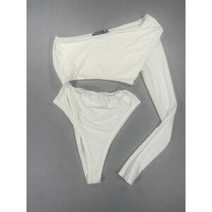 Nasty Gal Collection White One Shoulder Cutout Long Sleeve Bodysuit USA‎ 2